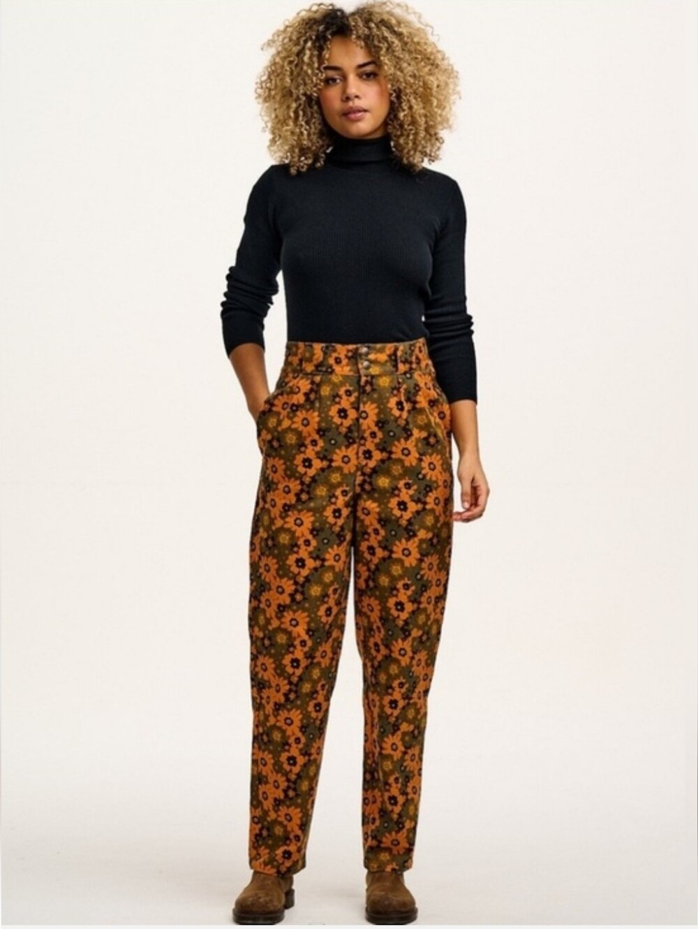 Lucy & Yak High-Waist Floral Print Tapered Pants  Rust Floral
